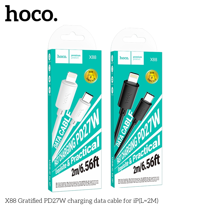 Кабель USB Hoco X88 Gratified PD27W Type-C to Lightning 2m М'ята упаковка Чорний