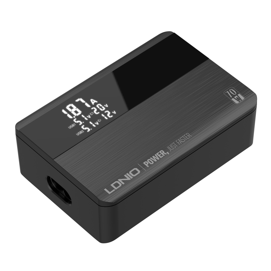 Мережевий Зарядний Пристрій LDNIO A4808Q 2USB-A/2USB-C GAN PD70W LED Display 1.5m Чорний
