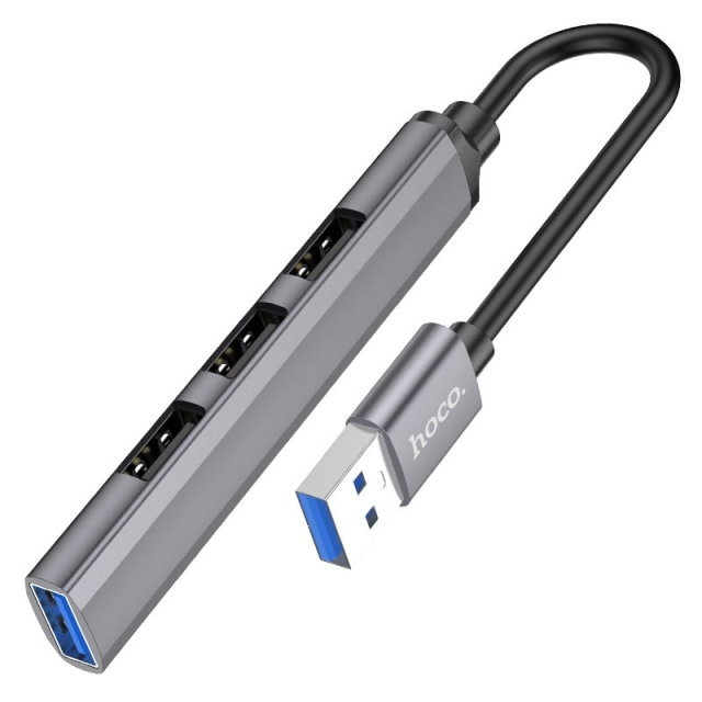 Хаб USB Hoco HB26 4 in 1 adapter(USB to USB3.0+USB2.0*3) Сiрий