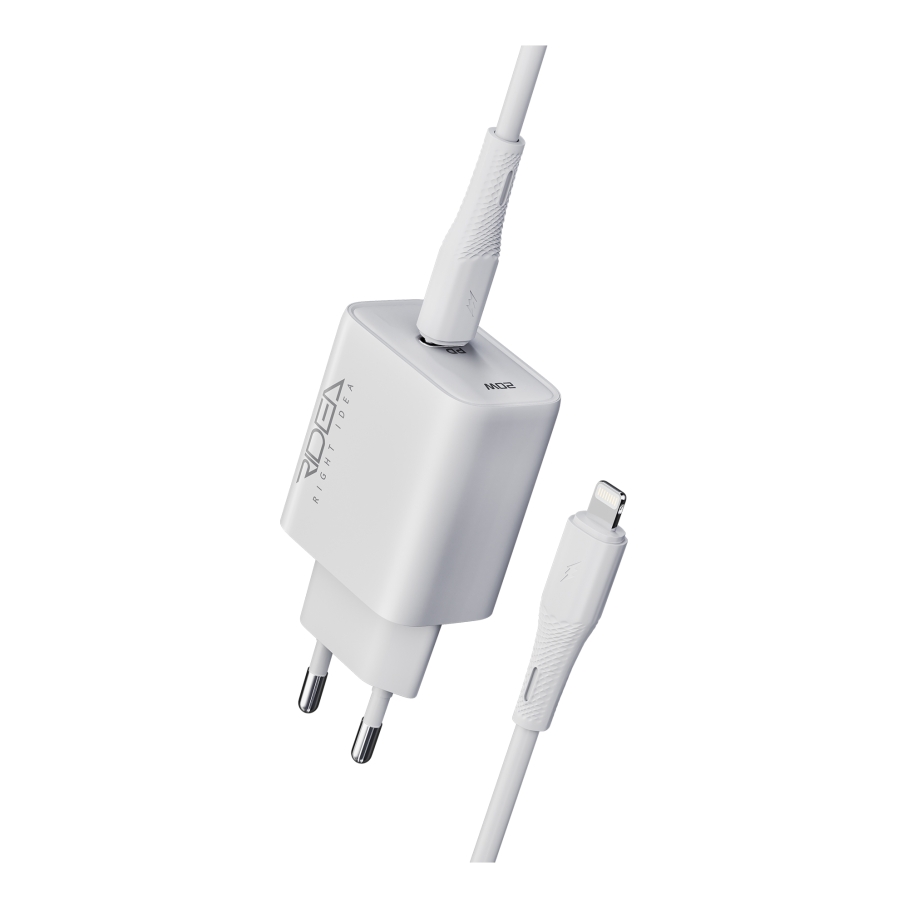 Мережевий Зарядний Пристрій Ridea RW-20125 Rapid Pro 1USB-C QC/PD 20W+Type-C to Lightning Бiлий