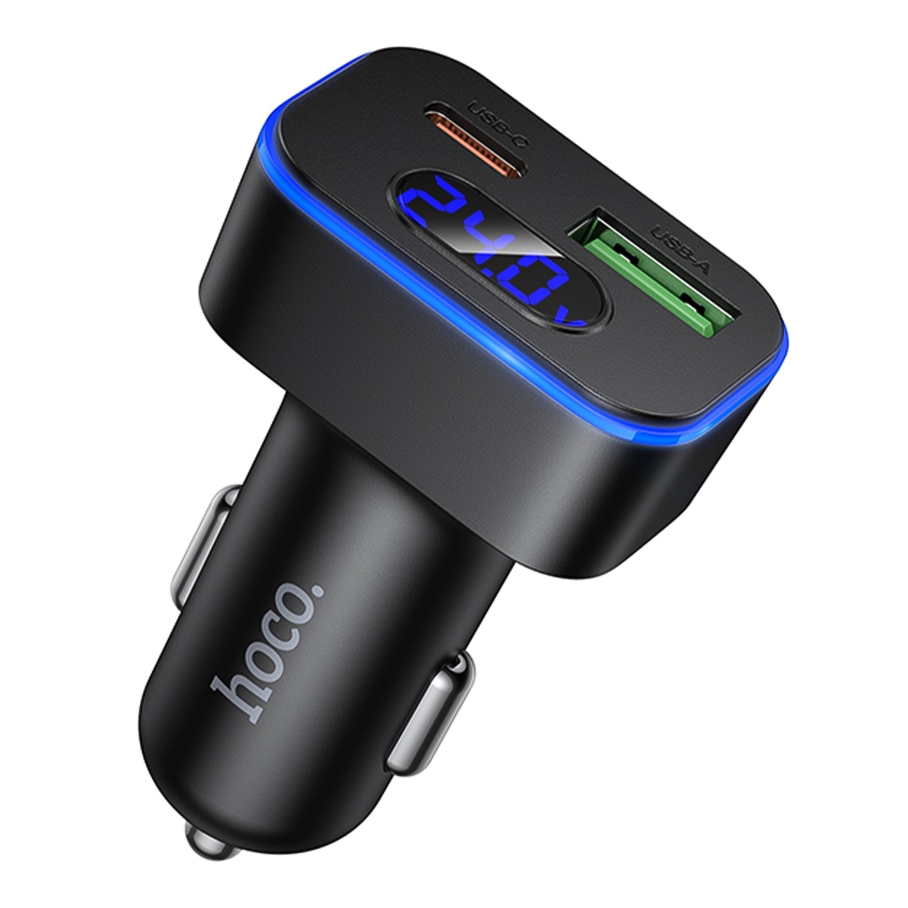 Автомобільний Зарядний Пристрій Hoco Z63B 1USB QC18W/1USB-C PD30W Total 48W Display Чорний