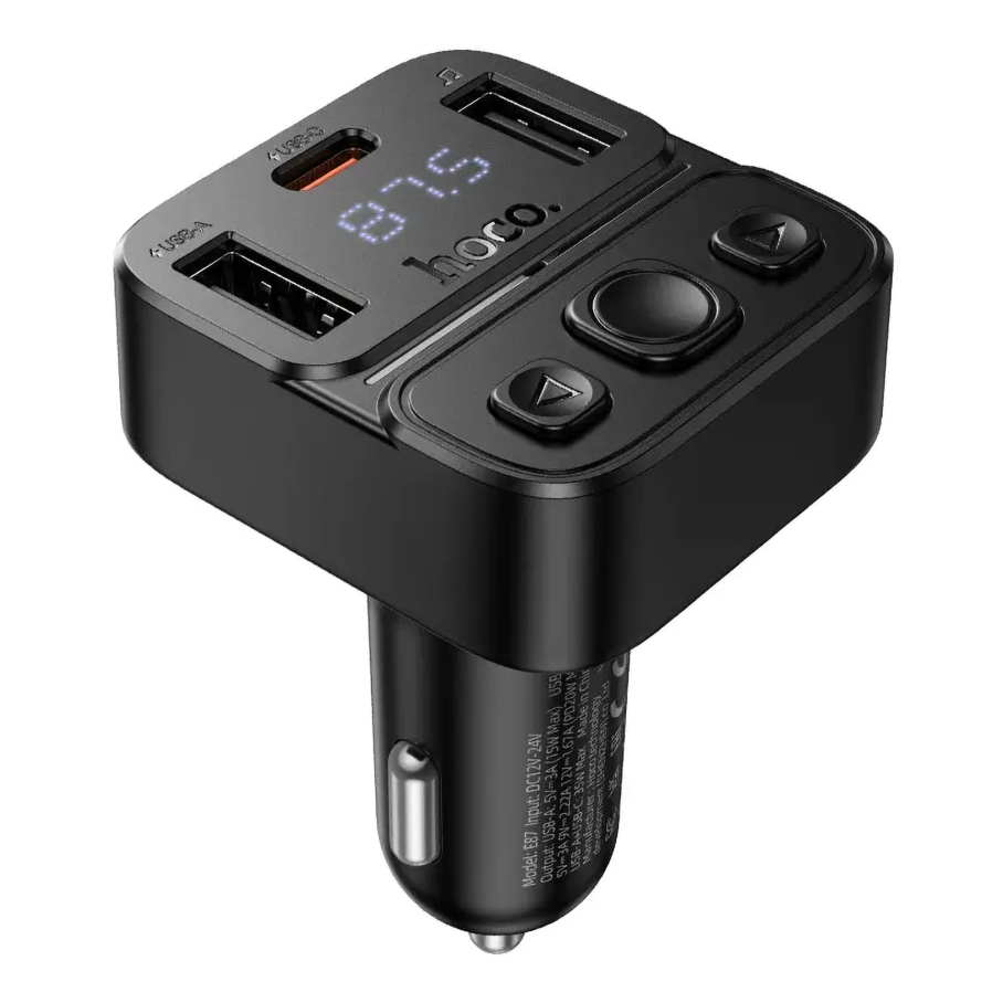 FM-трансмітер Hoco E87 USB-C PD20W+USB 15W/BT5.4 Total 35W Чорний