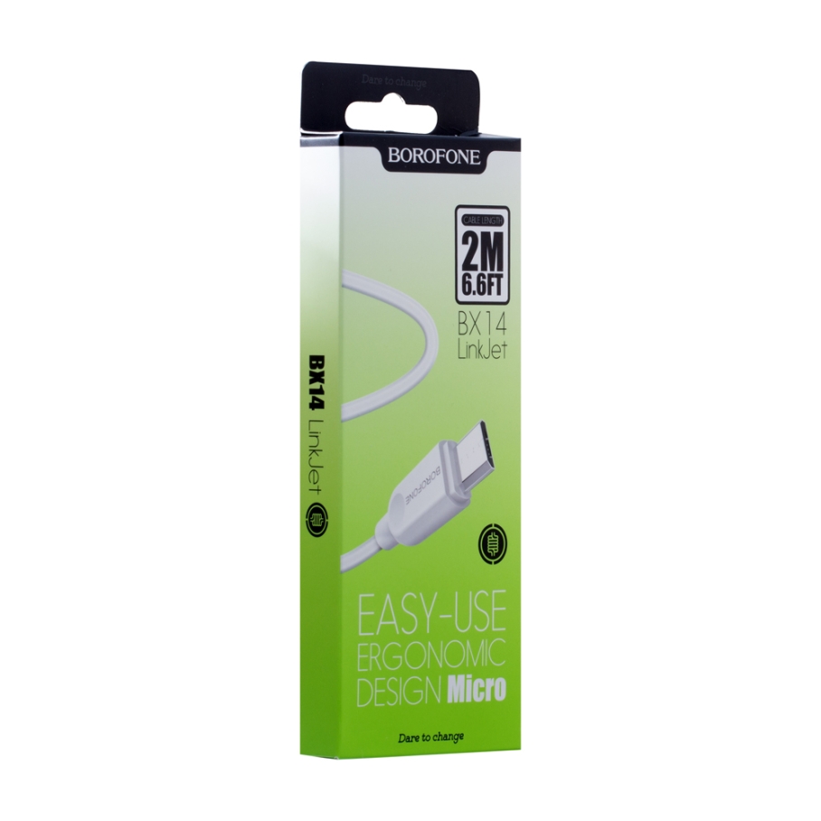Кабель USB Borofone BX14 Micro 2m М'ята упаковка Білий