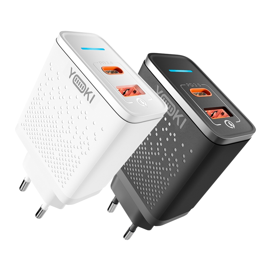 Мережевий зарядний пристрій YOKI Led Series YK-33PD+QC 33W Бiлий - Зображення 2