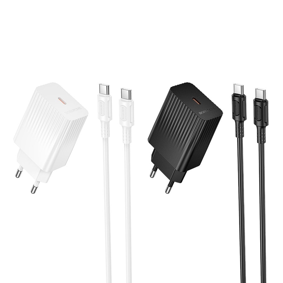 Мережевий Зарядний Пристрій Borofone BAS73A 1USB-C PD/QC 20W+Type-C to Type-C Бiлий - Зображення 2