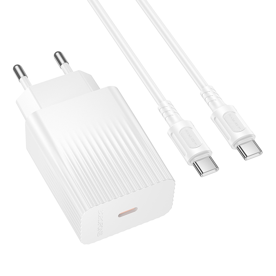Мережевий Зарядний Пристрій Borofone BAS73A 1USB-C PD/QC 20W+Type-C to Type-C Бiлий