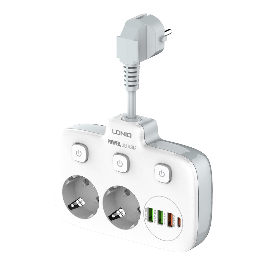 Мережевий Подовжувач LDNIO SE2435 3USB-A / 1USB-C / 2-Sockets QC/PD20W Білий