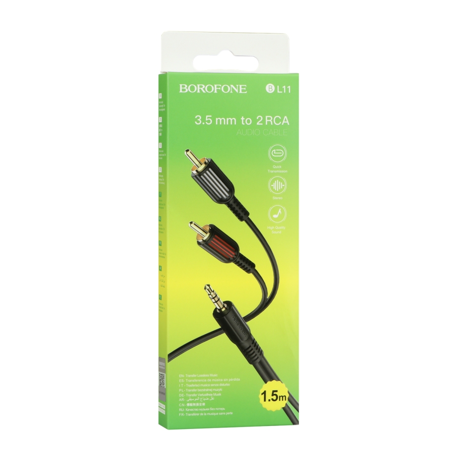 Кабель Аудiо Borofone BL11 3.5mm to double RCA 1,5M Чорний - Зображення 2