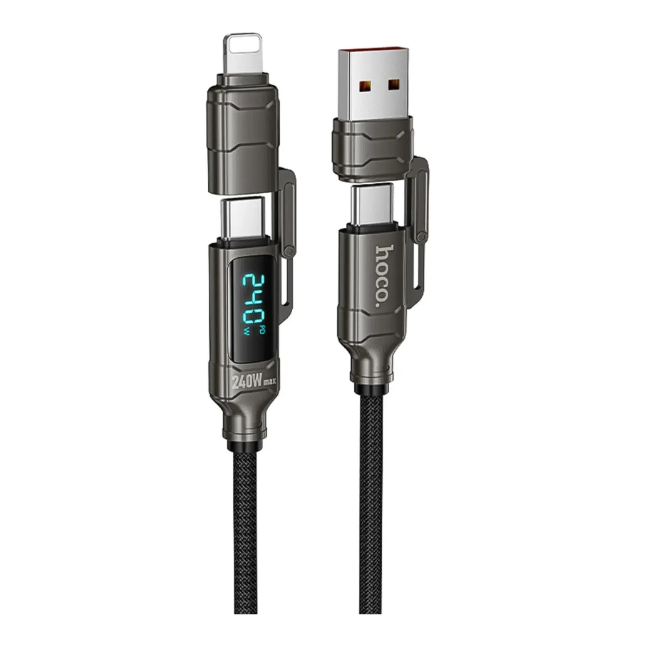 Кабель USB Hoco U152 PD3.1 240W 4-in-1 USB/C to iP/C Led Display 1.2m Чорний