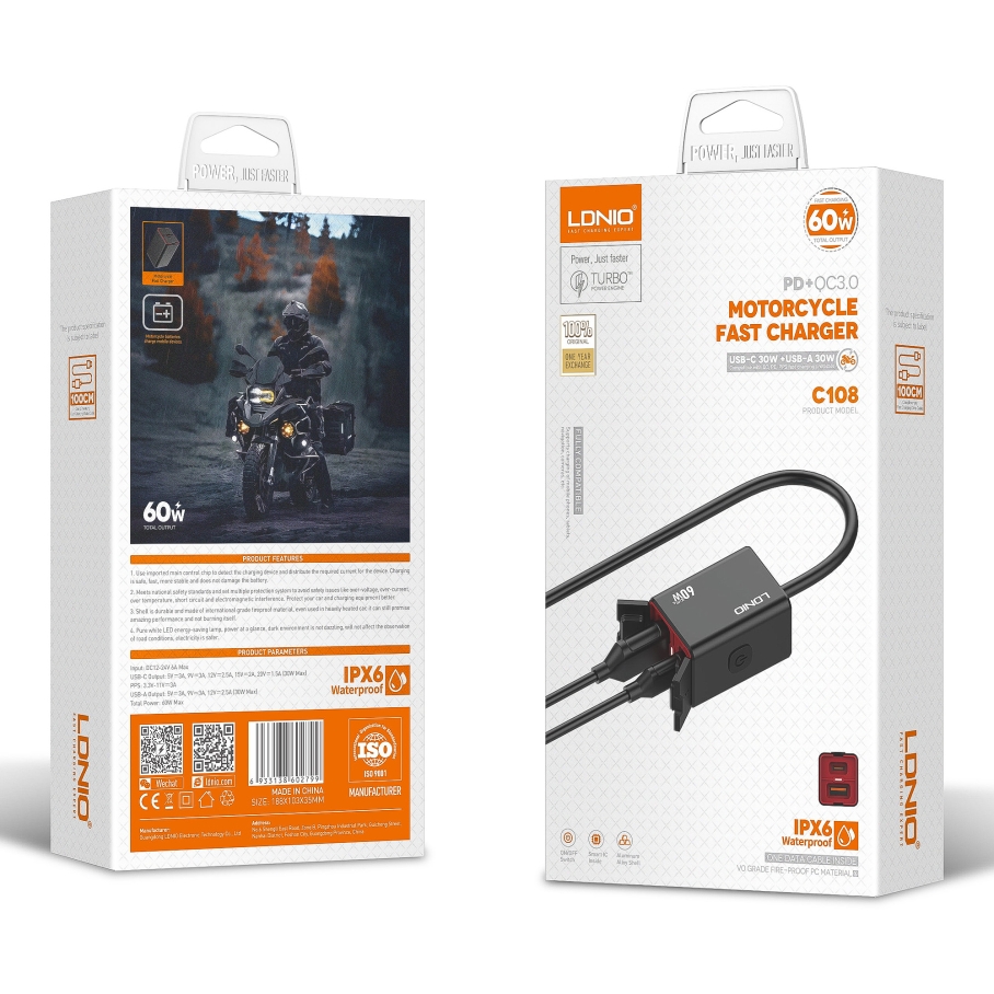 Мото Інвертор LDNIO C108 1USB/1USB-C 60W+Type-C to Type-C Чорний - Зображення 2