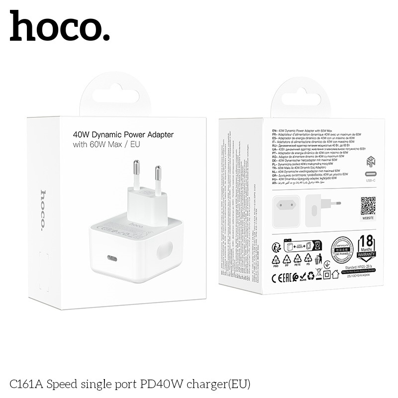 Мережевий Зарядний Пристрій Hoco C161A 1USB-C PD3.2 40W/60W Бiлий - Зображення 2