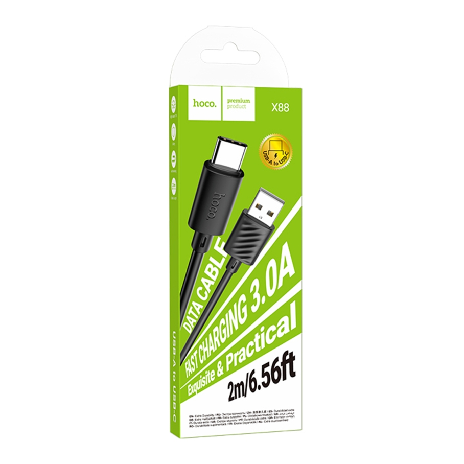 Кабель USB Hoco X88 Gratified Type C 3A 2m Чорний - Зображення 3
