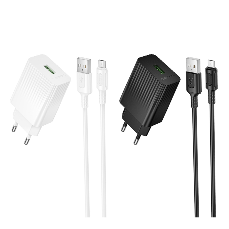 Мережевий Зарядний Пристрій Borofone BAS72A 1USB QC 18W+USB to Micro Чорний - Зображення 2