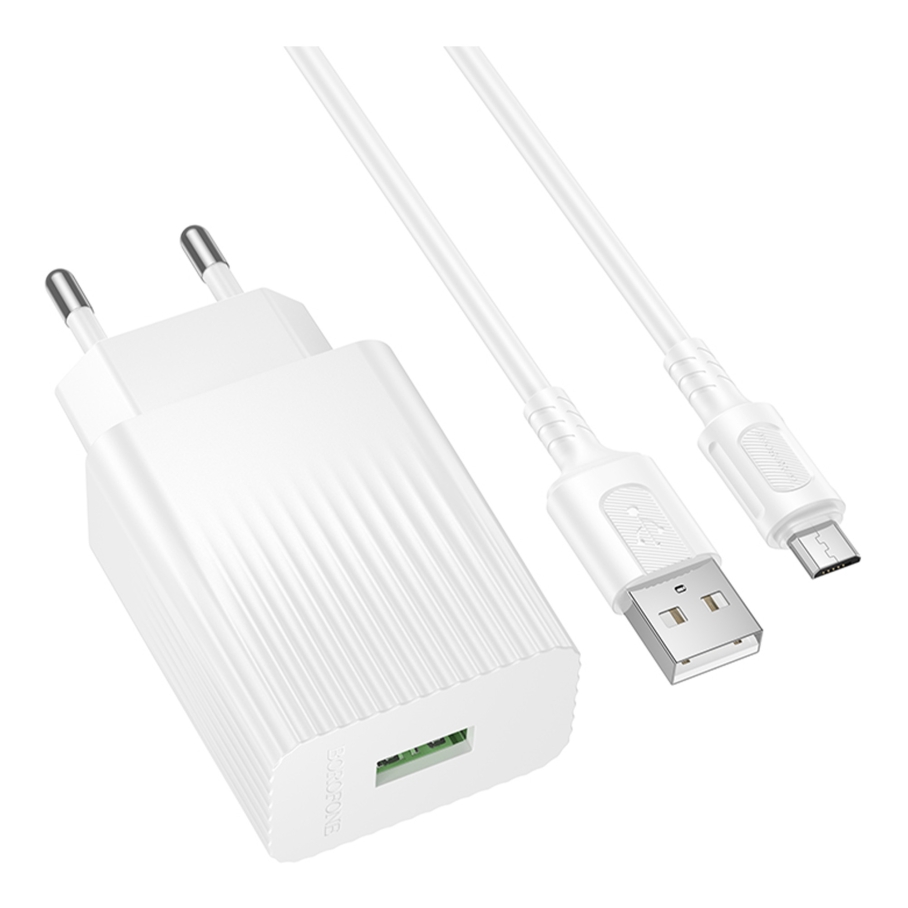 Мережевий Зарядний Пристрій Borofone BAS72A 1USB QC 18W+USB to Micro Білий