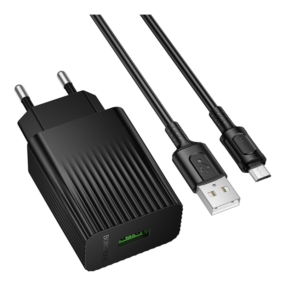 Мережевий Зарядний Пристрій Borofone BAS72A 1USB QC 18W+USB to Micro Чорний