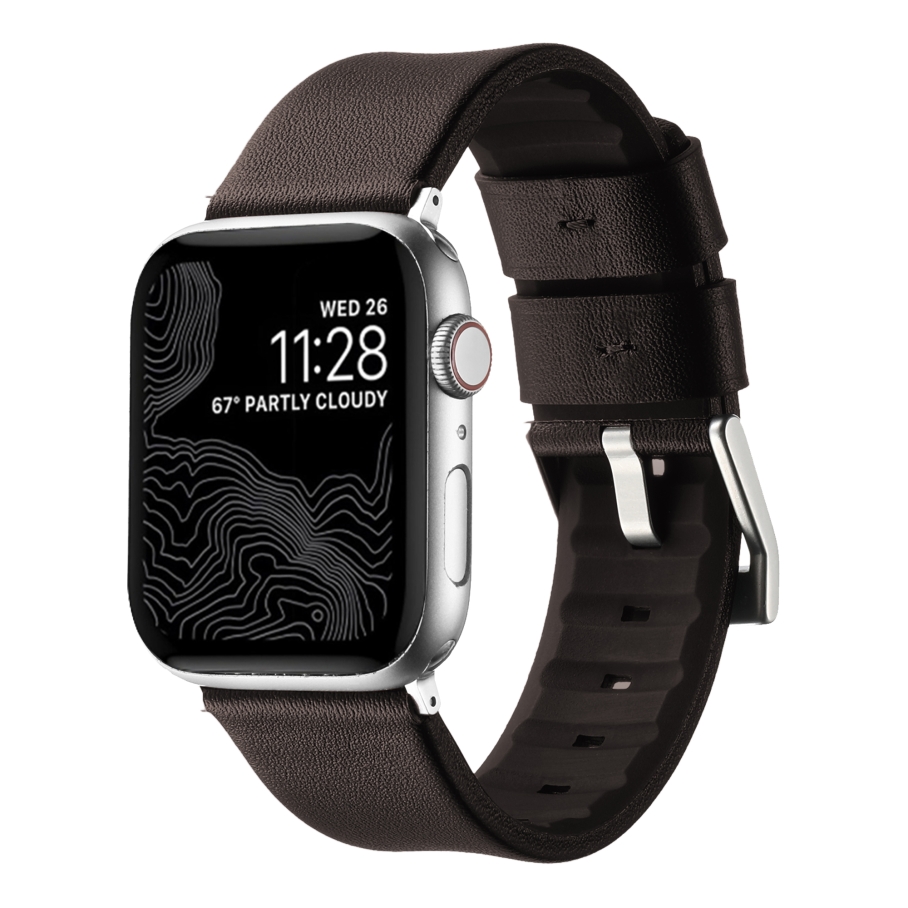 Ремінець для Apple Watch Leather+Silicone 42/44/45/49 mm Coffe Silver