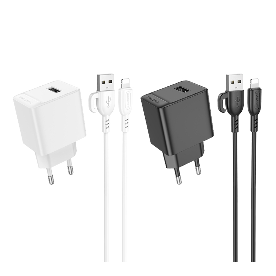 Мережевий Зарядний Пристрій Borofone BAS11A 1USB 2.1A+USB to Lightning Білий - Зображення 2