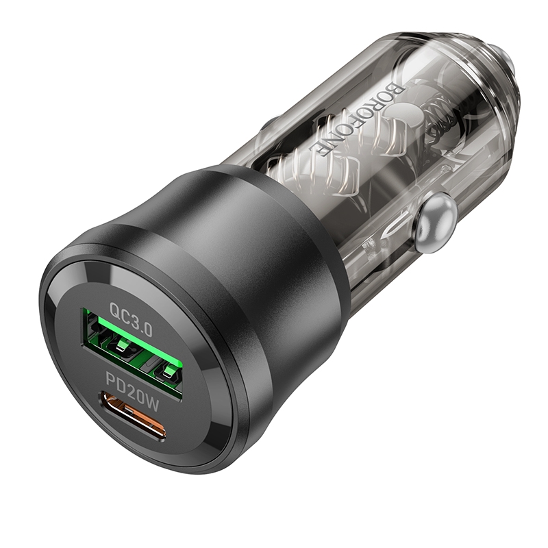 Автомобільний Зарядний Пристрій Borofone BZ25 1USB-A QC18W/1USB-C PD20W Total 38W Прозоро-чорний