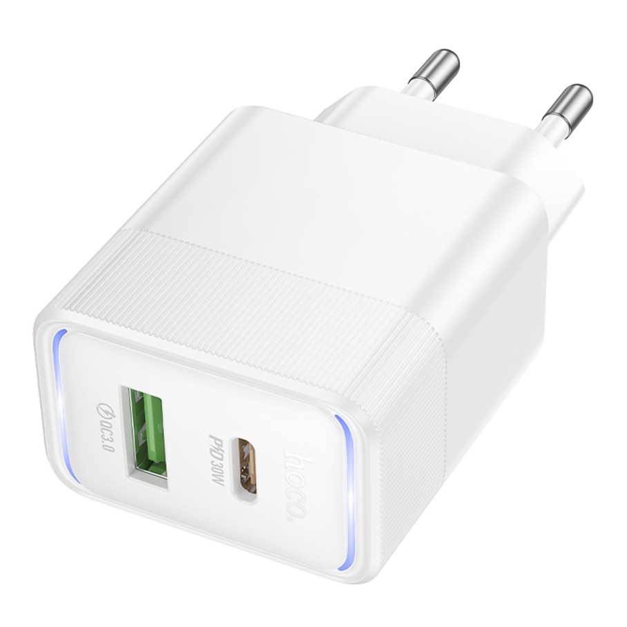Сетевое Зарядное Устройство Hoco CS112A 1USB/1USB-C QC/PD 30W Білий