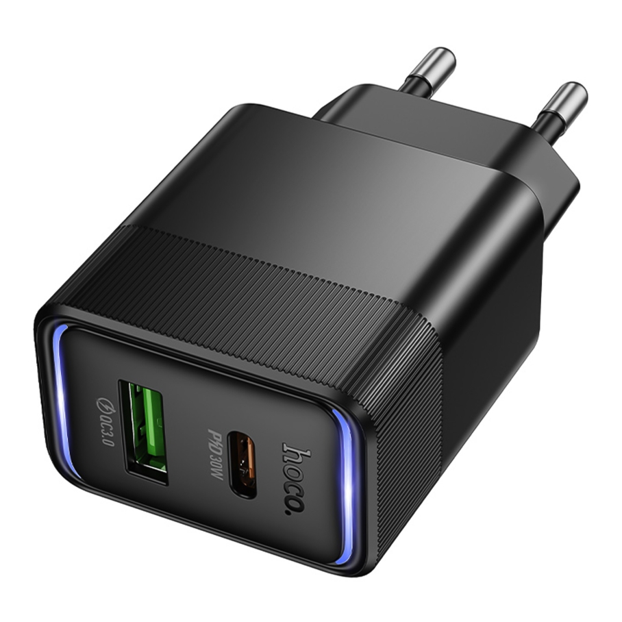 Сетевое Зарядное Устройство Hoco CS112A 1USB/1USB-C QC/PD 30W Чорний