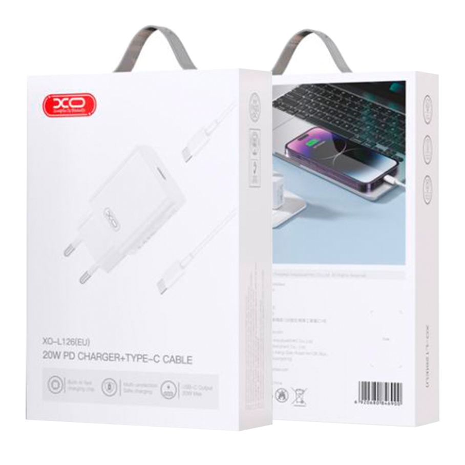Мережевий Зарядний Пристрій XO L126 1USB-C PD/QC 20W+Type-C to Lightning Білий - Зображення 2