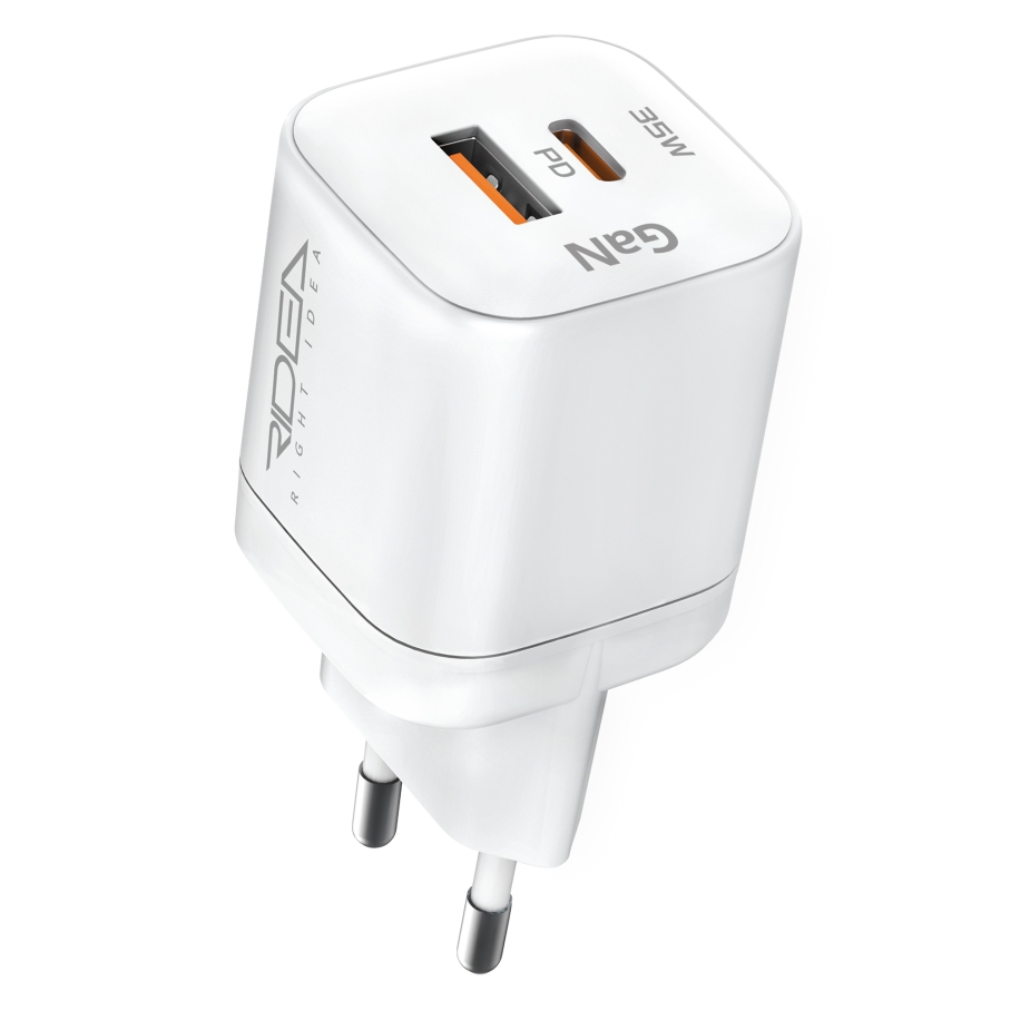 Мережевий Зарядний Пристрій Ridea RW-GaN35PPAC Prime Plus Type-C+1USB PD&QC 35W Бiлий