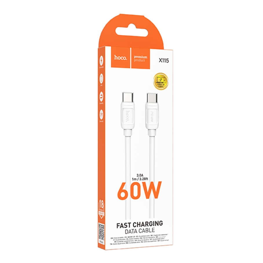 Кабель USB Hoco X115 Type-C to Type-C 60W Бiлий - Зображення 3