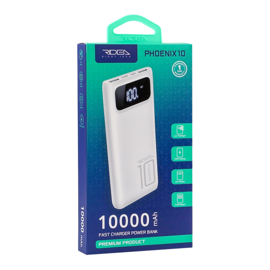 Універсальна Мобільна Батарея Power Bank Ridea RP-D10L Phoenix10 10W digital display + lamp 10000 mAh Бiлий - Зображення 2