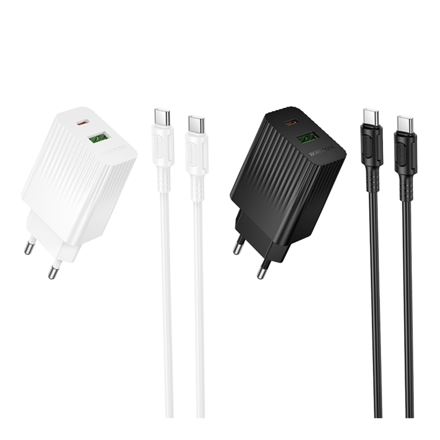 Мережевий Зарядний Пристрій Borofone BAS76A 1USB-C/1USB PD/QC 30W+Type-C to Type-C Чорний - Зображення 2