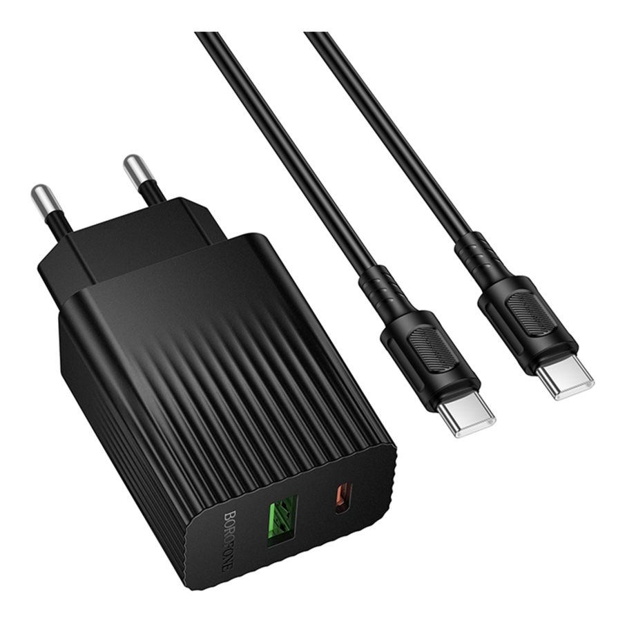 Мережевий Зарядний Пристрій Borofone BAS76A 1USB-C/1USB PD/QC 30W+Type-C to Type-C Чорний