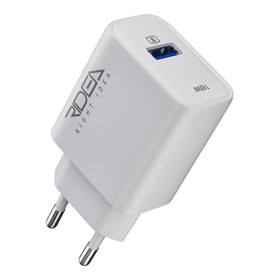 Мережевий Зарядний Пристрій Ridea RW-18120 Rapid 1USB QC 18W Бiлий