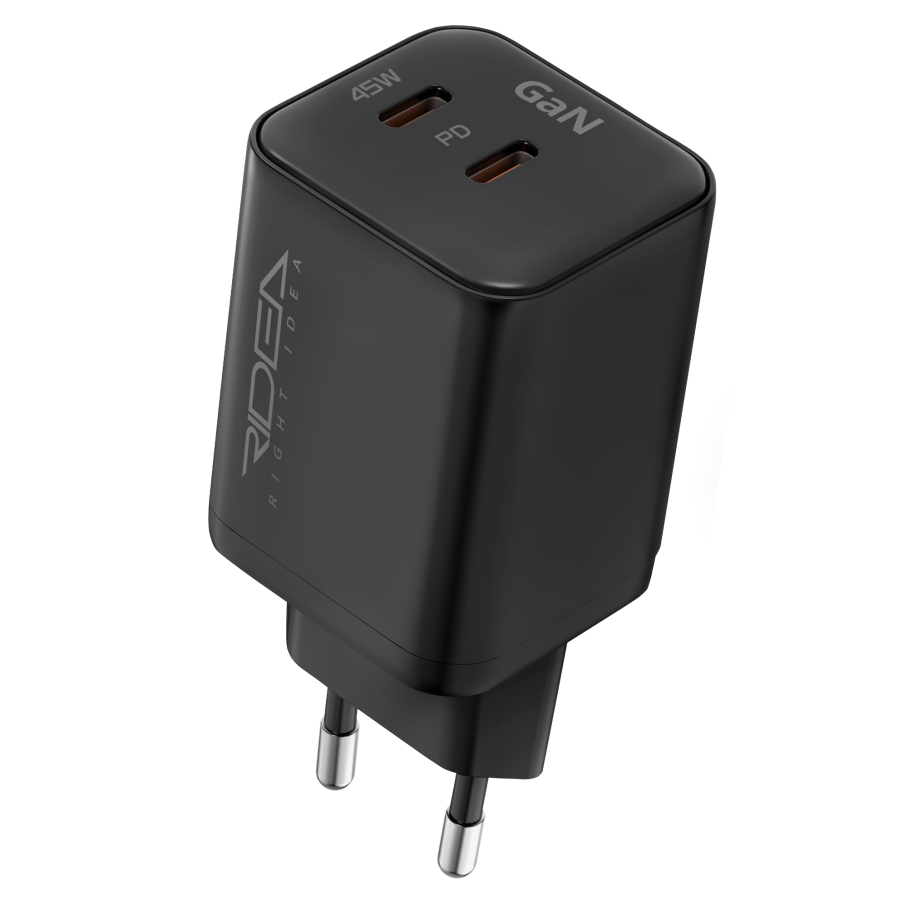 Мережевий Зарядний Пристрій Ridea RW-GaN45PP2C Prime Pro 2Type-C PD&QC 45W Чорний