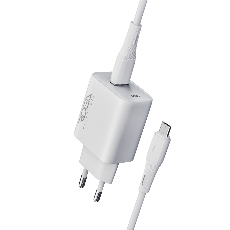 Мережевий Зарядний Пристрій Ridea RW-18123 Rapid 1USB QC 18W+Micro Бiлий