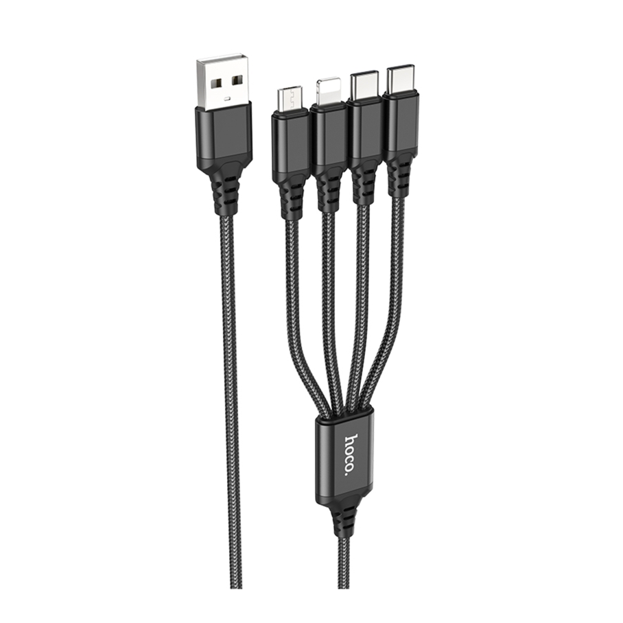 Кабель USB Hoco X76 4-in-1 IP+2Type-C+Micro 2A Чорний