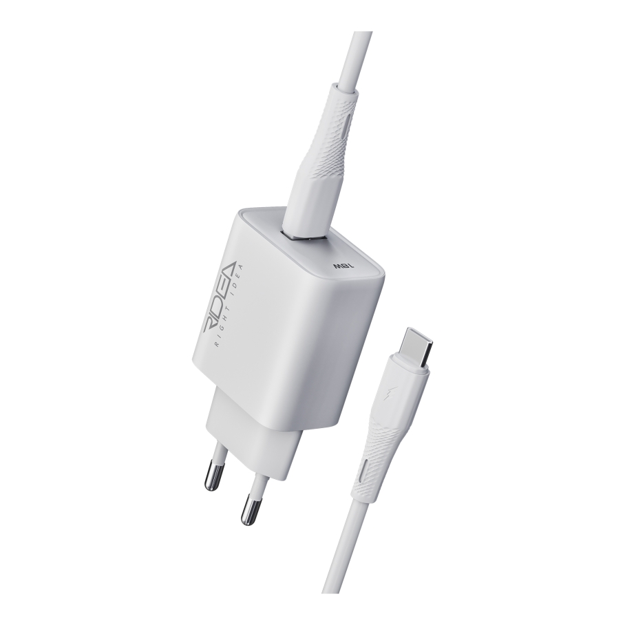 Мережевий Зарядний Пристрій Ridea RW-18121 Rapid 1USB QC 18W+Type-C Бiлий