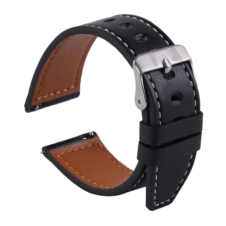 Ремінець Универс 22mm Leather strap with straight tip для Samsung/Amazfit/Huawei Black