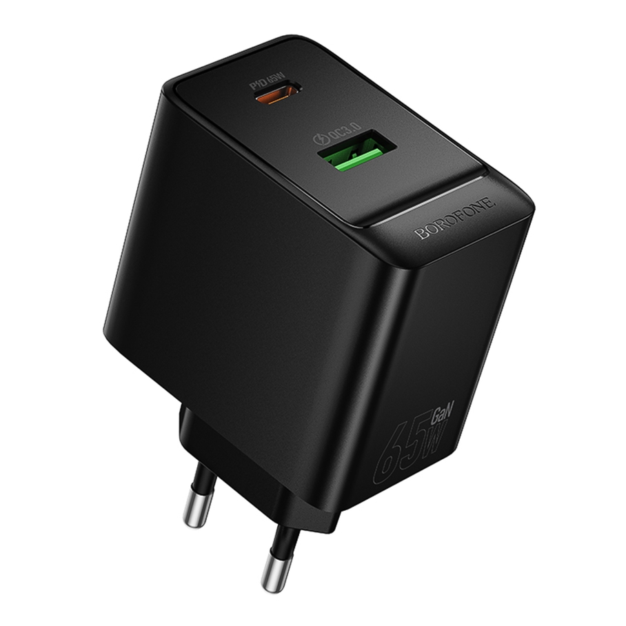 Мережевий Зарядний Пристрій Borofone BAS17A 1USB-C/1USB PD/QC 65W GAN Чорний