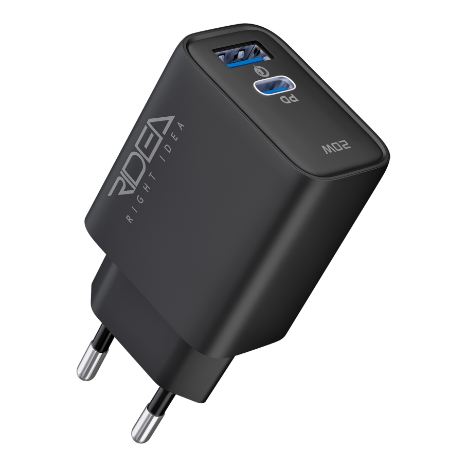 Мережевий Зарядний Пристрій Ridea RW-20220 Rapid Duo 1USB/1USB-C QC/PD 20W Чорний