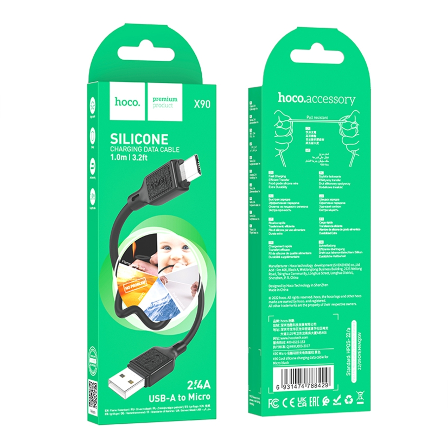 Кабель USB Hoco X90 Micro 2.4A Чорний - Зображення 3