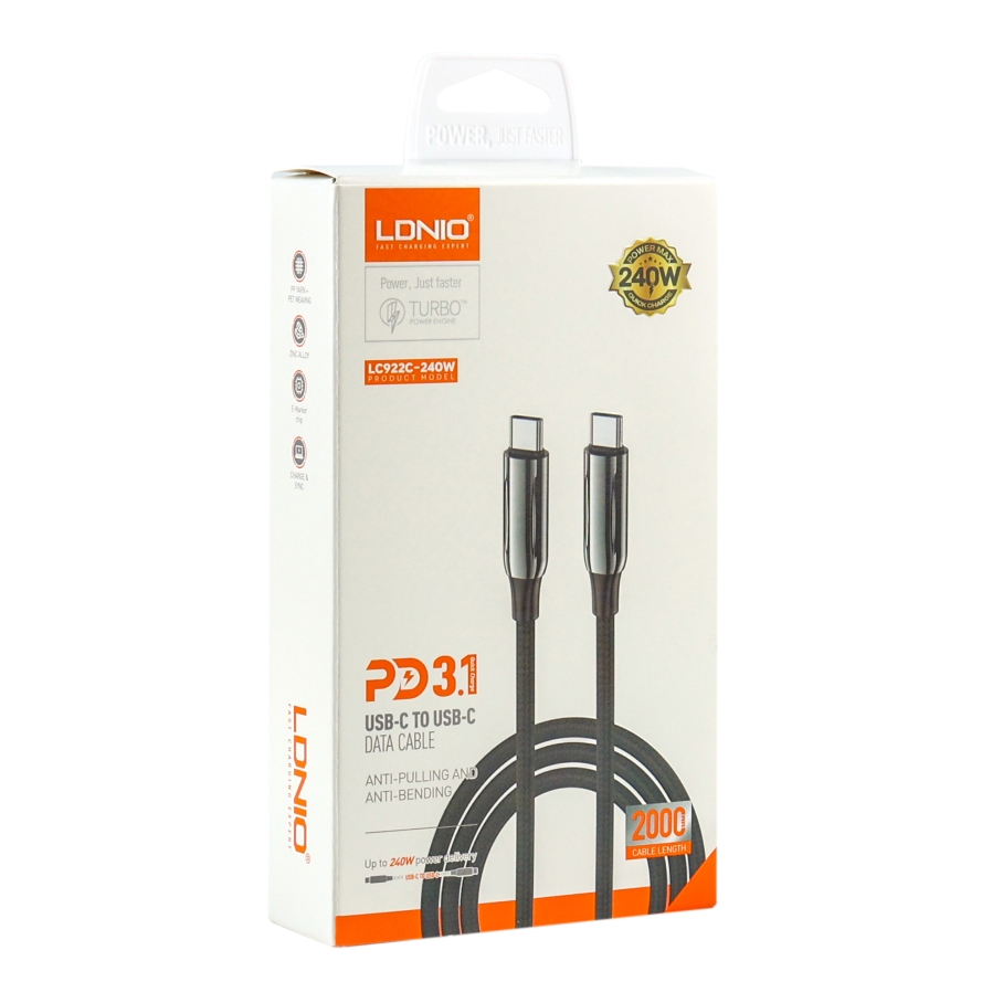 Кабель USB LDNIO LC922 PD3.1/240W Type-C to Type-C 2m Сiрий - Зображення 2