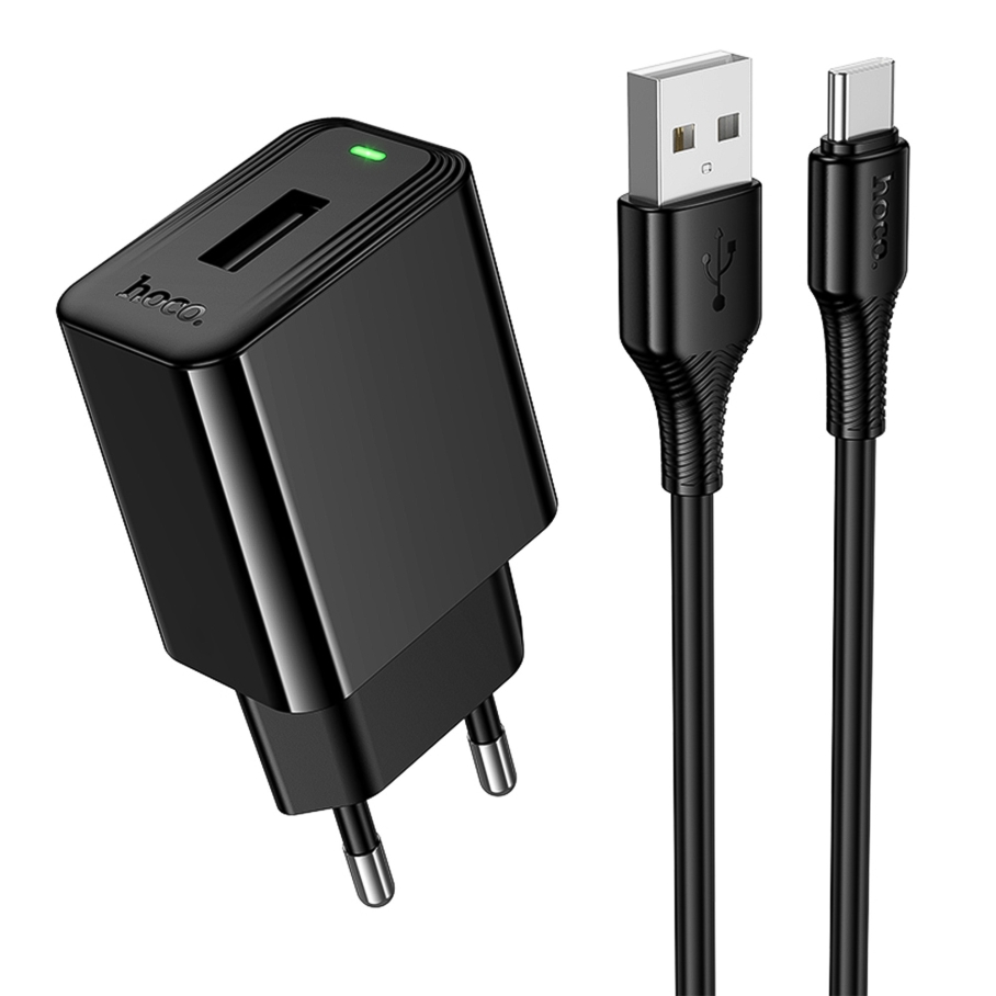 Мережевий Зарядний Пристрій Hoco CS91A 1USB 2.1A+USB to Type-C Чорний