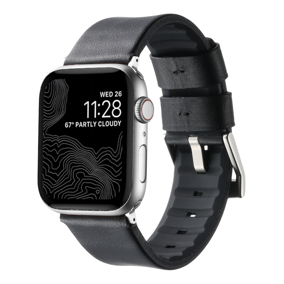 Ремінець для Apple Watch Leather+Silicone 42/44/45/49 mm Black Silver