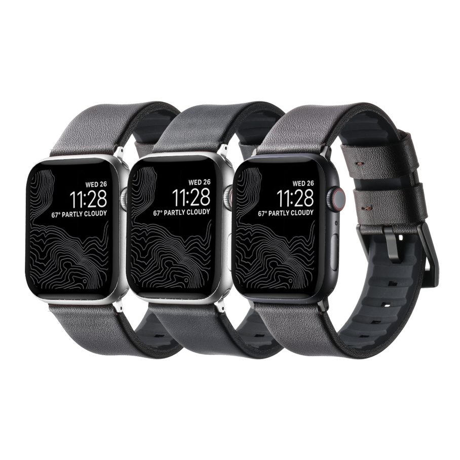 Ремінець для Apple Watch Leather+Silicone 42/44/45/49 mm Coffe Silver - Зображення 2