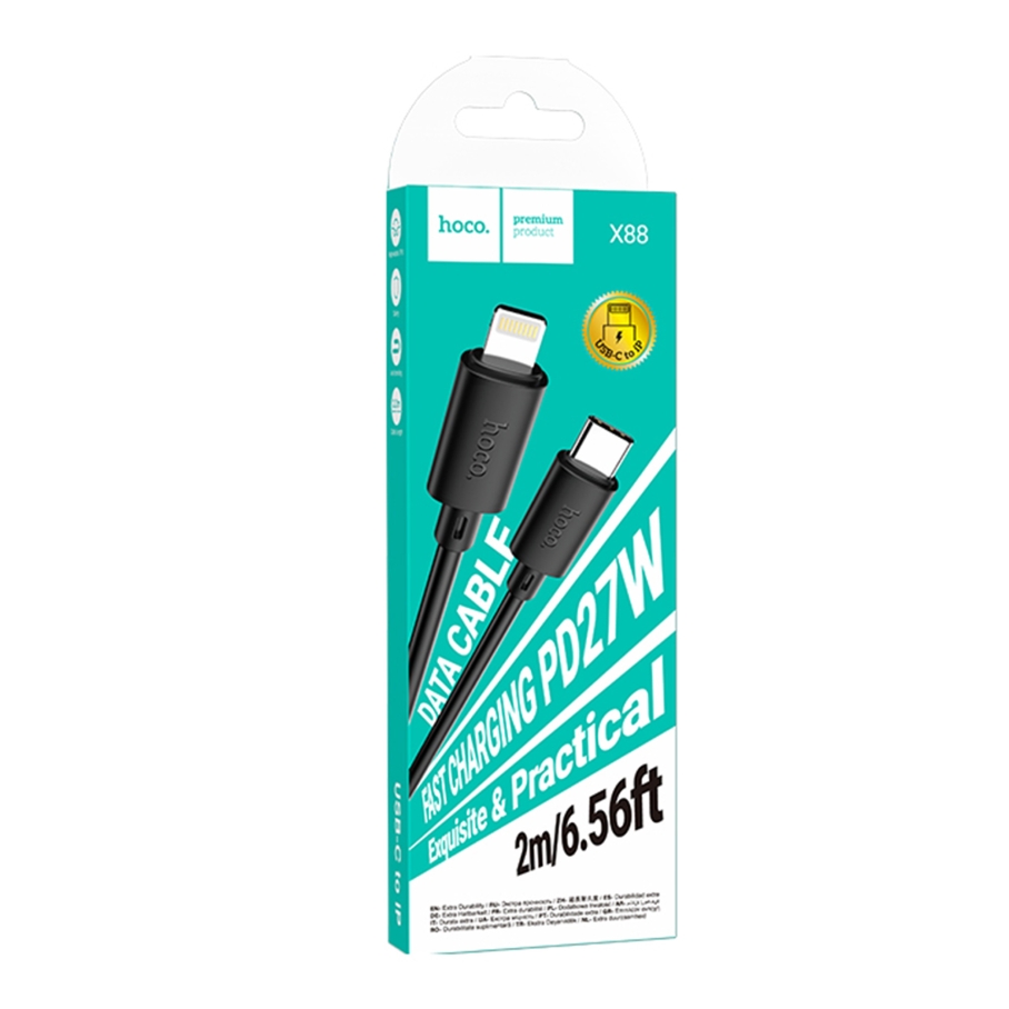 Кабель USB Hoco X88 Gratified PD27W Type-C to Lightning 2m Чорний - Зображення 3