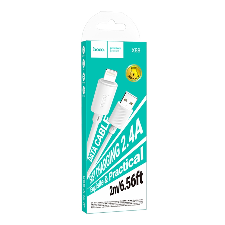 Кабель USB Hoco X88 Gratified Lightning 2.4A 2m Білий - Зображення 3