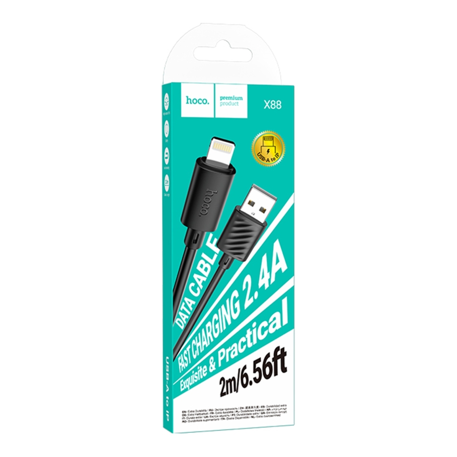 Кабель USB Hoco X88 Gratified Lightning 2.4A 2m Чорний - Зображення 3