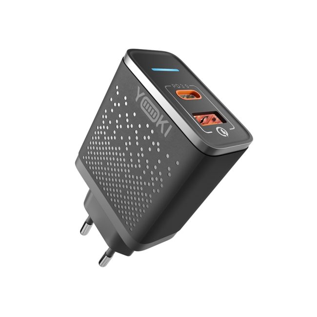 Мережевий зарядний пристрій YOKI Led Series YK-33PD+QC 33W Чорний