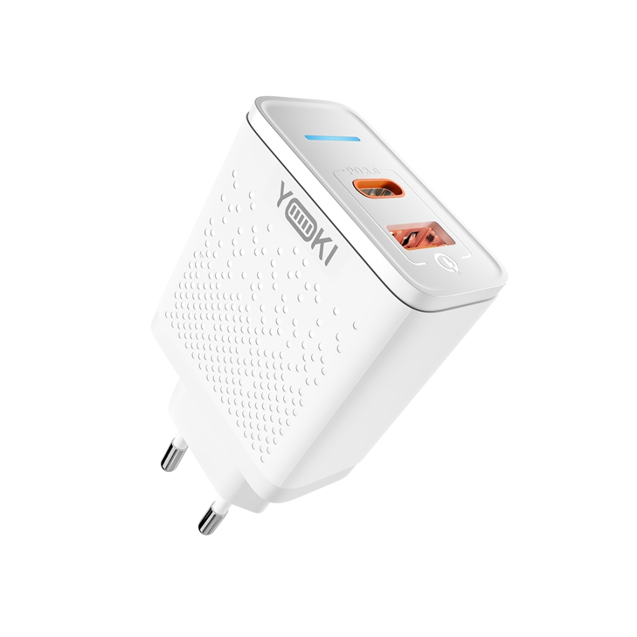 Мережевий зарядний пристрій YOKI Led Series YK-33PD+QC 33W Бiлий