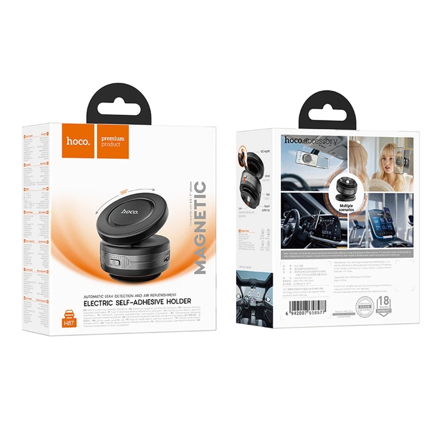 Автотримач Hoco H87 Magnetic/Vacuum Electric Чорний - Зображення 2