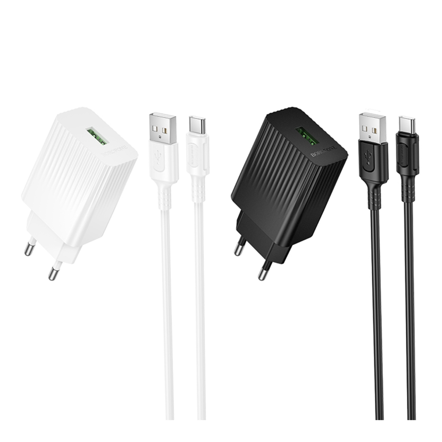 Мережевий Зарядний Пристрій Borofone BAS72A 1USB QC 18W+USB to Type-C Чорний - Зображення 2